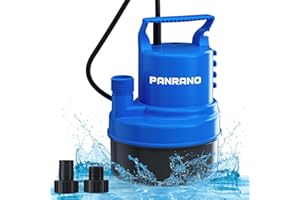 PANRANO 1/2 HP Submersible Water Pump 2900 GPH Portable Small Sump Pump For Pool Cover, Basements, Puddles, Gardens Ponds With 16.4 Ft Power Cord and Hose Adapters, Sky Blue