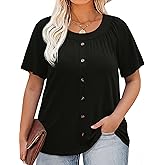 AKEWEI Womens Plus Size Tops 2026 Summer Short Sleeve Pleated Shirts Crew Neck Casual Loose Blouses Tunic XL-5XL
