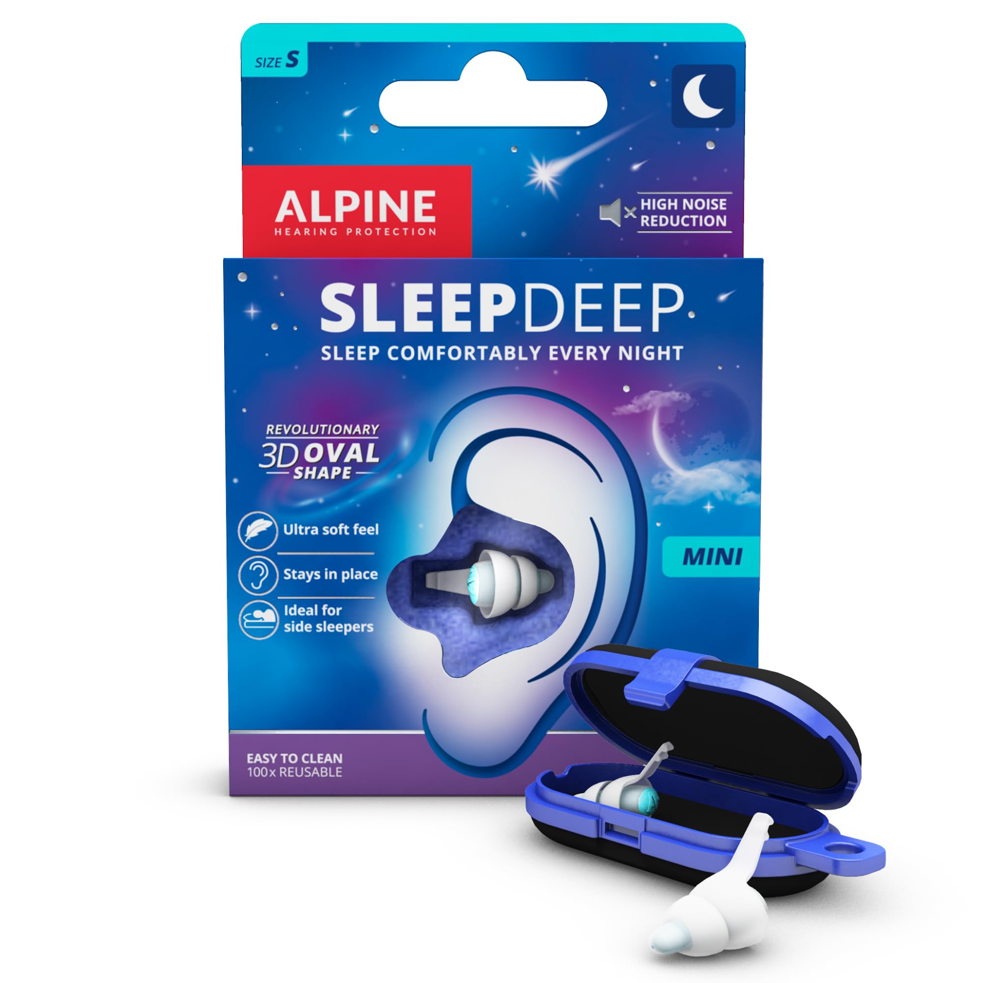 Alpine SleepDeep – Ear Plugs for Sleep - New 3D Oval Shape and Super Soft Reusable Noise Cancelling Ear Plugs - 27dB Noise Reduction - Ideal for Side Sleepers and Block Out Snoring (Small)