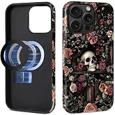 AshaPro for iPhone 16 Pro Max Case Compatible with MagSafe 2-in-1 Glossy All Inclusive Anti Fall Doublelayer Protection Soft TPU+PC Back Pattern Case for iPhone 16 Pro Max for Women Skull Bookshelf