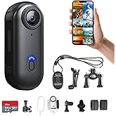 H8 64GB 4K Thumb Action Camera, Mini Body Cameras, Wearable Pocket Vlogging Camera, Multiple Accessory Mount Anywhere Small Portable Hands-Free Helmet Cam for Work, Cycling, Travel, Pet Walking (Black