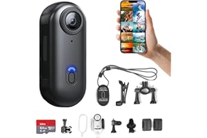 FOUKWAKC H8 64GB 4K Thumb Action Camera, Mini Body Cameras, Wearable Pocket Vlogging Camera, Multiple Accessory Mount Anywhere Small Portable Hands-Free Helmet Cam for Work, Cycling, Travel, Pet Walking (Black