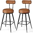 VASAGLE EKHO Collection - Bar Stools Set of 2, Swivel Counter Height Bar Stools with Back, Synthetic Leather with Stitching, Mid-Century Modern, 25.6-Inch Tall Barstools for Kitchen Bar, Caramel Brown