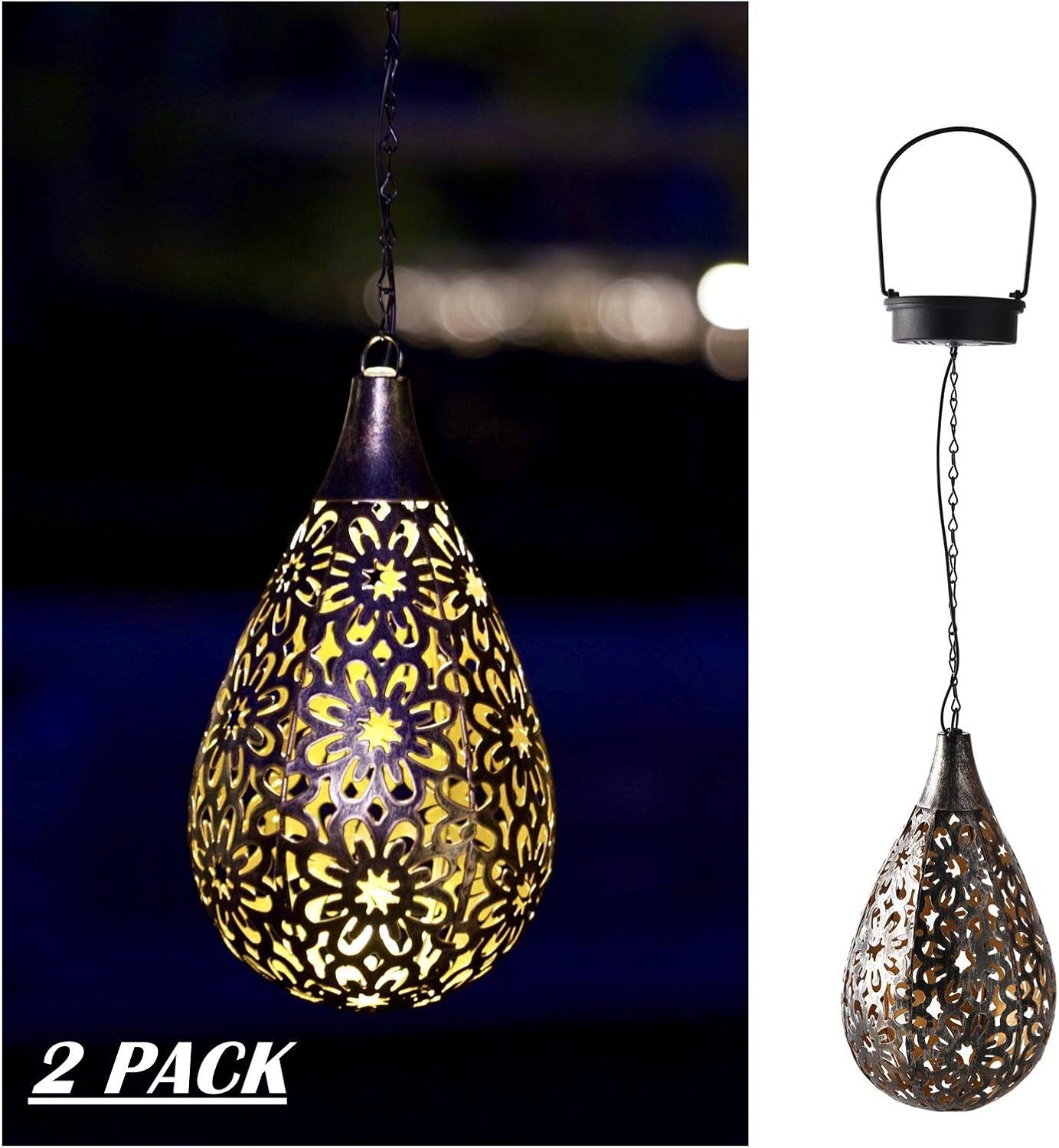 2 Pack Hanging Solar Lantern Lights Outdoor Decorative
