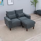 Panana Linen Fabric Love Seat Couch 2 Seater Grey with Footstool view 2