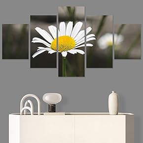 SIGNWIN 5 Panel Canvas Wall Art White Floral...