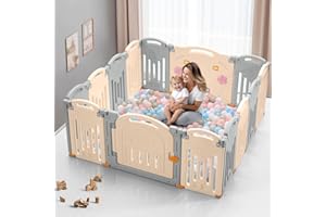 Uanlauo 14 Panel Baby Playpen, Foldable Playpen for Babies and Toddlers, Safety Baby Fence Play Area, Easy Assembly Play Yard for Indoor & Outdoor (Off-White)