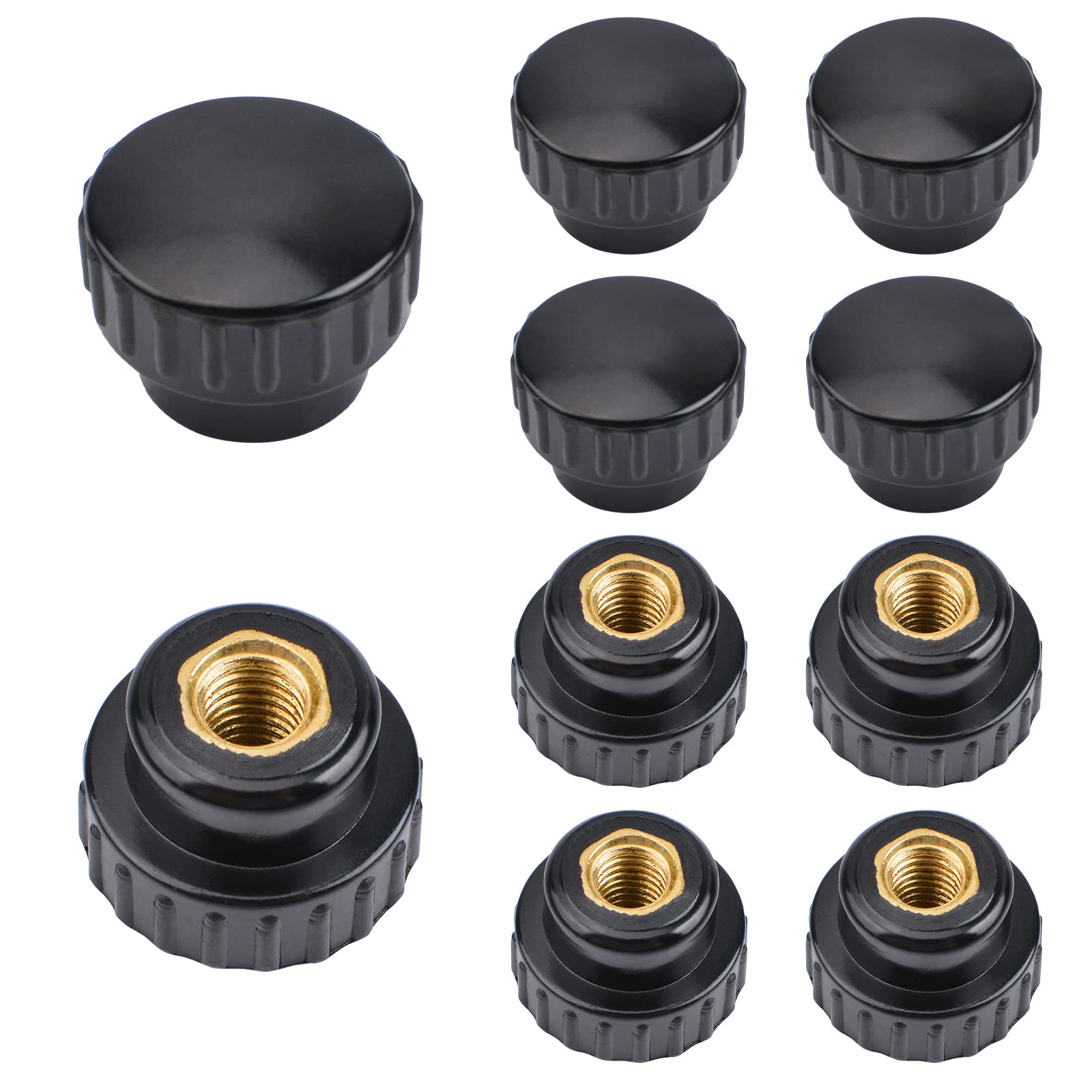 MOROBOR M8 Knurled Thread Clamping Knob, 10PCS Black Plastic Through Hole Set Brass Female Threaded Nut, Screw-On Handle Clamping Knob for Mechanical Equipment