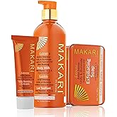 MAKARI Extreme Argan & Carrot Oil 3-Piece Gift Set | Exfoliating Soap, Tone-Boosting Body Lotion & Face Cream | Botanical Self-Care Kit for All Skin Types