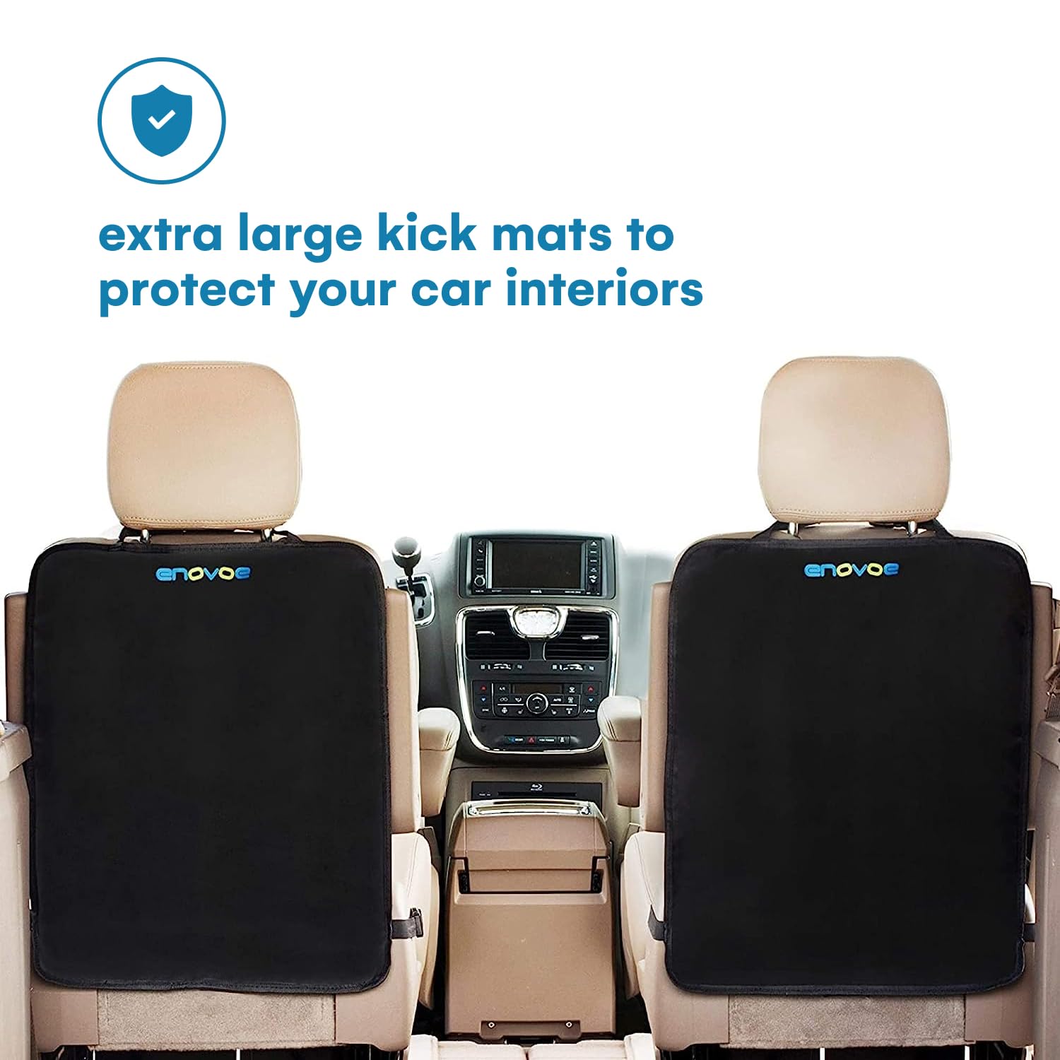 Enovoe Kick Mats Protector for Child - 2 Pack - Premium Quality Car Seat Back Cover Offers Waterproof Protection of Your Upholstery from Mud and Scratches - Seat Back Kick Protector for Kids