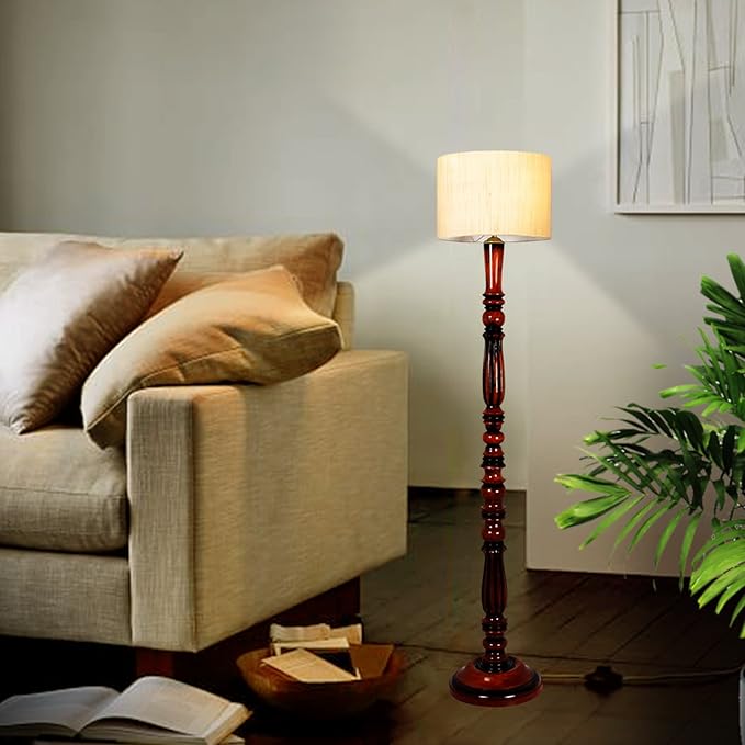 BEVERLY STUDIO Khadi Drum Flower Shaped Wooden Floor LAMP