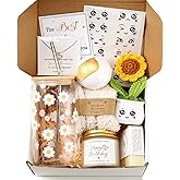 DHQH Birthday Gifts Baskets for Women, Self Care Christmas Gifts for Mom Sister Best Friend Grandma, Cute Daisy Gift Set with 16 oz Glass Cup
