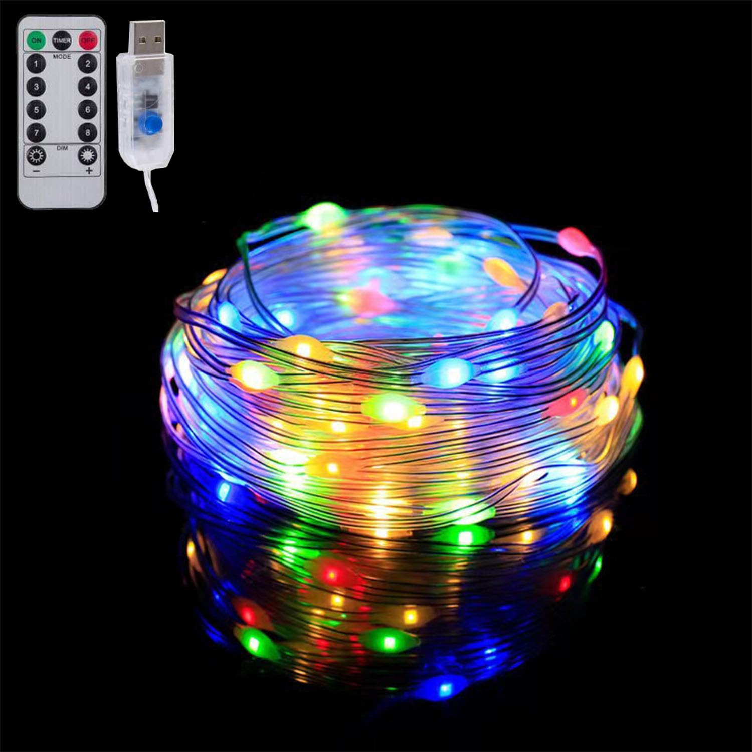 TuoTu USB Fairy Lights 16FT 50 LED USB Plug with Remote and Timer 8 Modes Outdoor Waterproof Twinkle String Light Lights DIY Party Wedding Christmas Decoration (Multi-Colored, 5M-50LED)