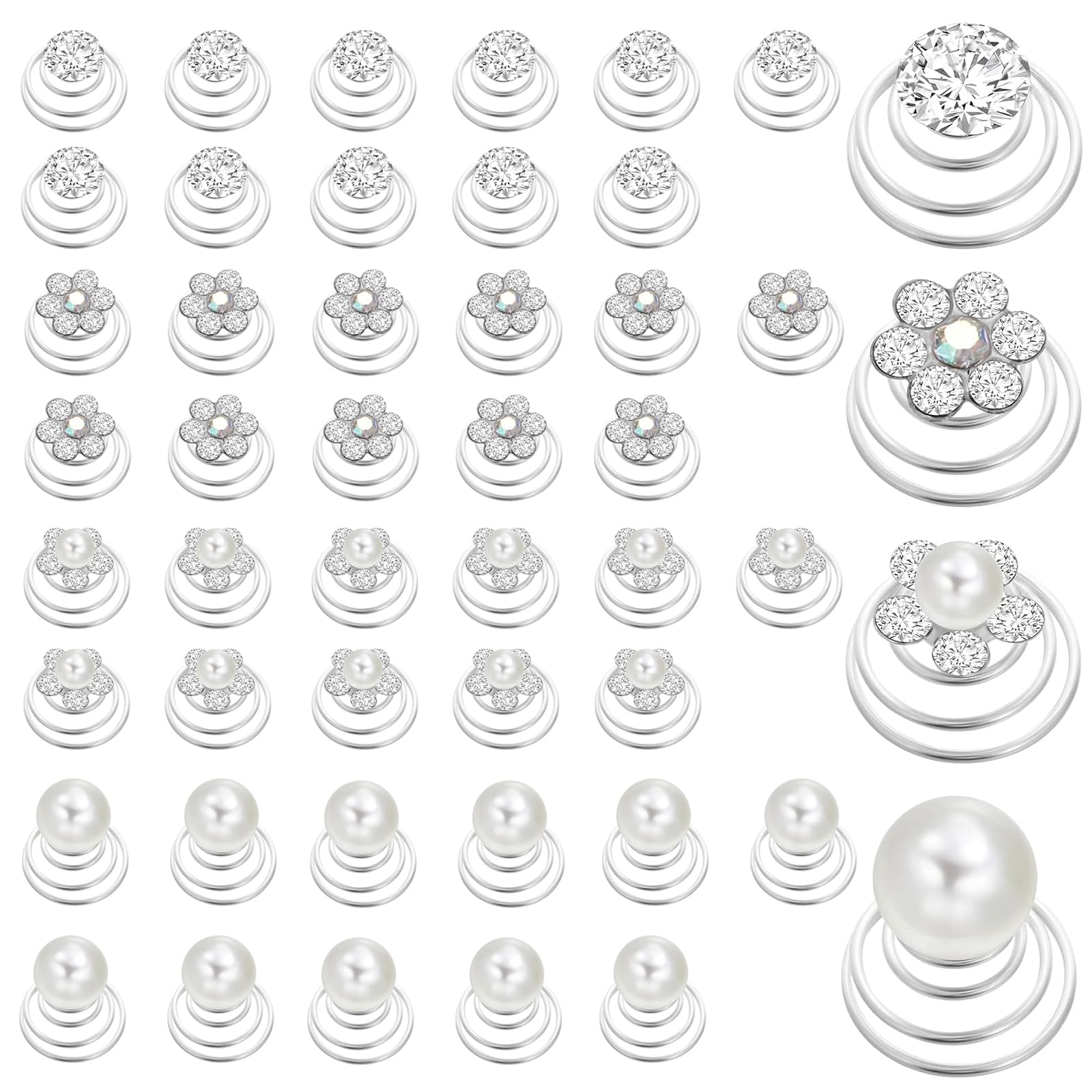 48Pcs Elegant Rhinestone Hair Coils Hair Pins Fashionable Rhinestones Swirl Hair Pins Wedding Hair Accessories Pearls Swirl for Women Girl Wedding Party