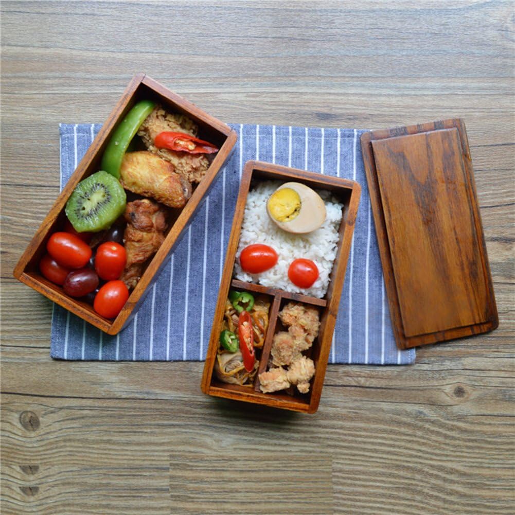 AOOSY Bento Lunch Box,Japanese Style Traditional Natural Wooden Bento Lunch Boxes Double Layer Food Fruit Sandwich Container Sushi Kit Box for Travel School Camping(with Wood Fork Spoon) - Image 3