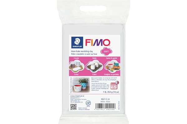 STAEDTLER FIMO Soft Polymer Clay, 454 g (1 lb) White Block: Oven Bake Modelling Clay for Jewelry Making, Sculpting, DIY Craft