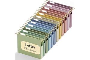 NORDUN Plastic Hanging File Folders Letter Size,12 Pack Reinforced Filing Cabinet Folders with Tabs,1" Expansion Hanging File