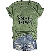 Just A Small Town Girl Tshirts Country Music Shirts Casual Short Sleeve V Neck Tee Tops for Women