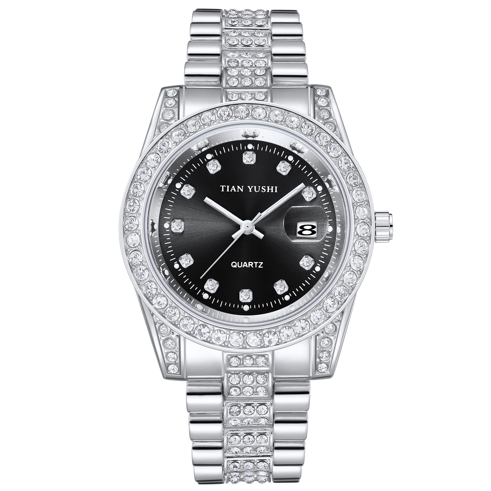 DROCUAMGOYA Men Women Diamond Watch Stainless Steel Quartz Analog Casual Dress Wristwatch Crystal Bezel Dial Couple Watch