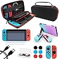 ANSIPPF Nintendo Switch Accessories 9-in-1, Carrying Case, Grip Protective Cover/Joy-Con/Analog Cap/Card Case, Screen Protector, Cable & More Value Bundle