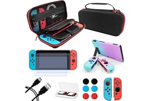 ANSIPPF Nintendo Switch Accessories 9-in-1, Carrying Case, Grip Protective Cover/Joy-Con/Analog Cap/Card Case, Screen Protect