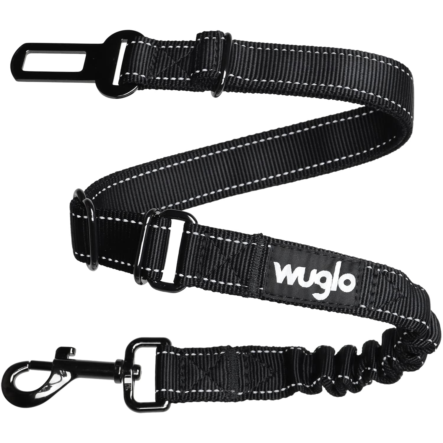 Wuglo 30-95cm Dog Seat Belt - Dog Car Harness with Strong Elastic Belt - Durable & Safe Dogs Cars Seat Belts Clip - Universal Dog Seatbelt for Car Travel (Black)