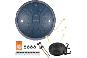 Steel tongue drum 14 inchs 15 notes AETOO D major Percussion instrument Kit Carry bag with Music book for Concert, Children's Music Enlightenment,for adults or biginner,Yoga Meditation Navy blue
