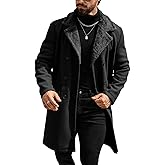 Runcati Mens Trench Coat Double Breasted Notched Collar Fleece Jacket Slim Fit Fall Winter Fuzzy Pea Coats Warm Overcoat