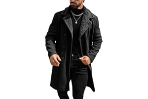 Runcati Mens Trench Coat Double Breasted Notched Collar Fleece Jacket Slim Fit Fall Winter Fuzzy Pea Coats Warm Overcoat