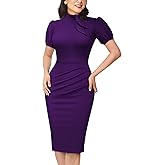 AISIZE Women's Elegant Tie Neck Puff Sleeves Ruched Cocktail Party Dress