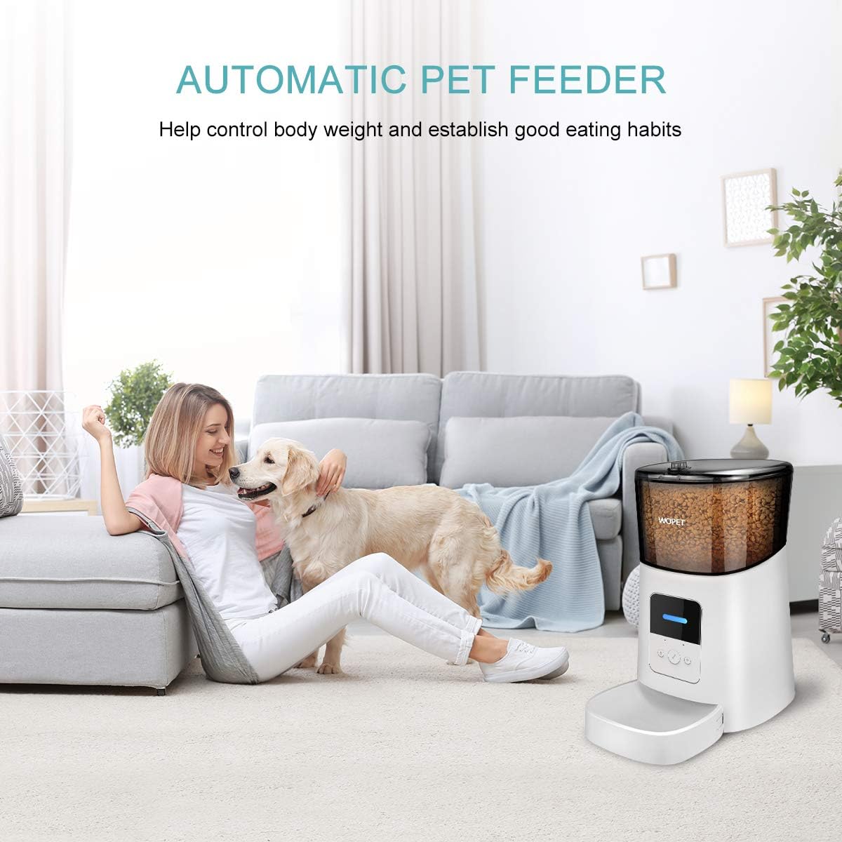Pet Supplies : WOPET 6L Automatic Cat Feeder, Wi-Fi Enabled Smart Pet Feeder for Cats and Dogs, Auto Dog Food Dispenser with Portion Control, Distribution Alarms and Voice Recorder Up to 15 Meals per Day : 