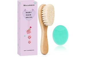 Mocokkiti Baby Hair Brush, Goat Bristles Brush and Baby Cradle Cap Brush Set for Cradle Cap Wood Bristle Brush for Newborns and Toddlers (2 Piece)