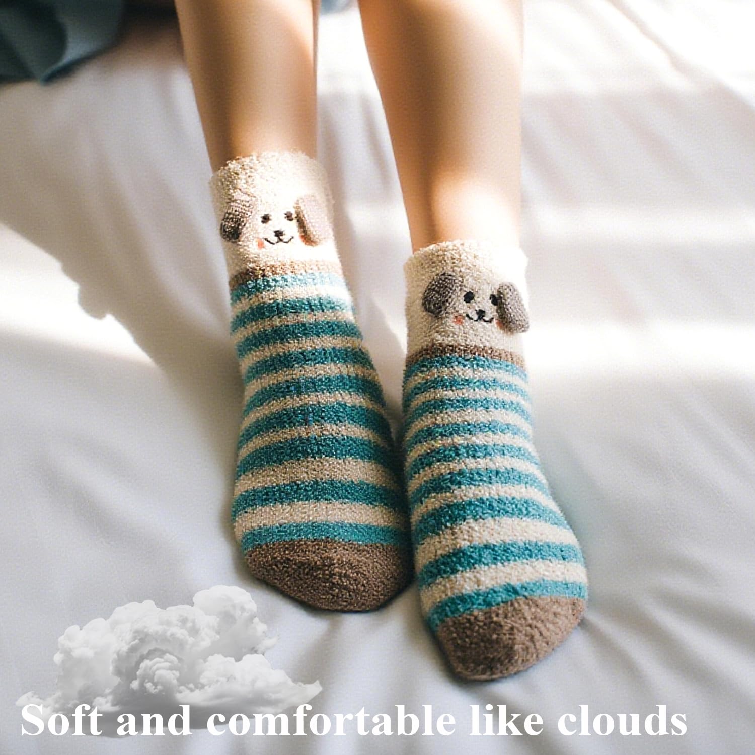 Loritta 3 Pairs Womens Fuzzy Socks Winter Warm Fluffy Soft Slipper Home Sleeping Cute Animal Socks