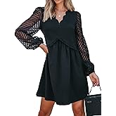 CUPSHE Dress for Women Scalloped V Neck Sheer Long Sleeve High Waist Ruffled Fall Casual Mini Dress