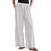 Allegra K Women's Casual Drawstring Stripe Pants Wide Leg High Waist Cotton Loose Pants