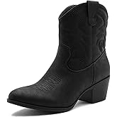 GLOBALWIN Women's Mid Calf The Western Cowboy Boots Fashion Cowgirl Boots For Women Low Heel