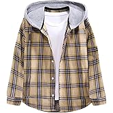 Geckatte Kids Boys Girls Button Down Shirts Long Sleeve Lightweight Plaid Hooded Flannel Shirt Cute Tops