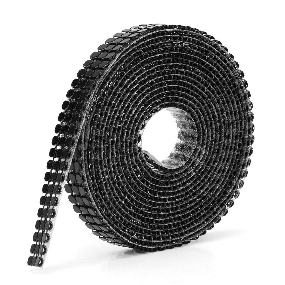 1.5m Rhinestone Ribbon, Rhinestone Wrap Roll, Rhinestone Ribbon Roll for Wedding Party Centerpiece Cake Decoration(Black)