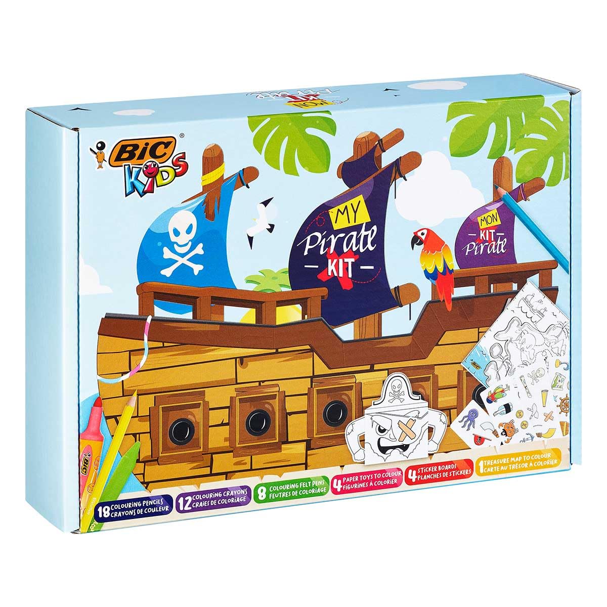Bic Kids My Pirate Kit: Colouring Crayons and Pencils, Paper Toys, Sticker Sheets, Treasure Map - Assorted Colours, Box of 47, 990131