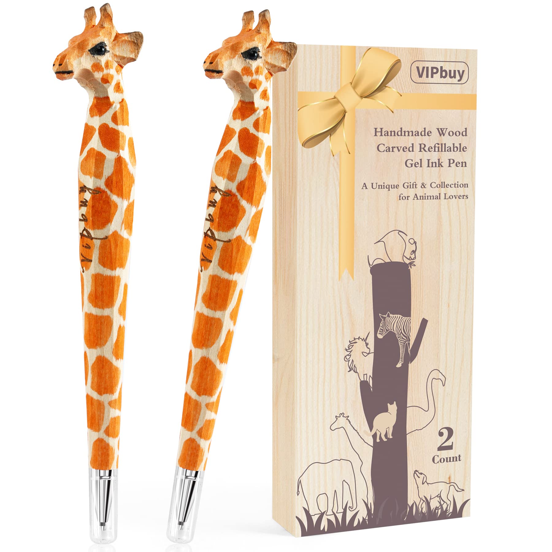 VIPbuy Handmade Wood Carved Dog Refillable Gel Ink Pen (Giraffe)