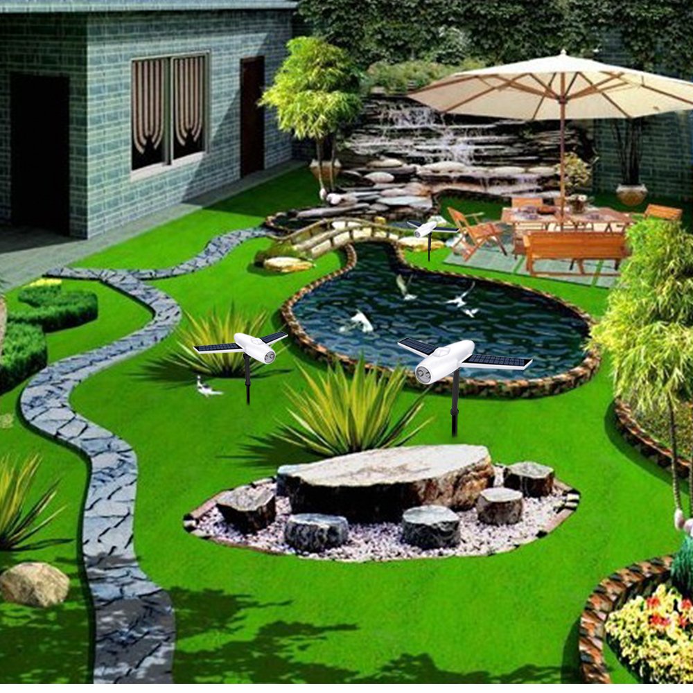 Solar Lights Outdoor ,Solarmks Airplane 2 Led Solar Spotlights Outdoor Landscape Lighting Security Waterproof Garden Decoration Lights Backyard Driveway Patio Lawn Pathway Pool