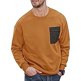 VOGSTART Men's Casual Crewneck Sweatshirts Loose-Fit Fashion Long Sleeve Pullover with Chest Pocket (S-XXL)