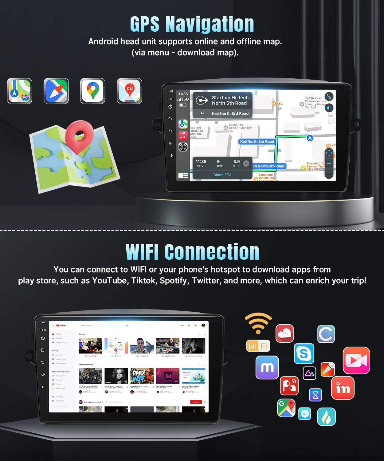 Naifay Android Car Radio for Toyota Sienna 2004 2005 2006 2007 2008 2009 2010 with Wireless CarPlay Android Auto, 2+32G 9inch IPS Touch Screen for Sienna Bluetooth FM In-dash GPS WiFi SWC Split Screen