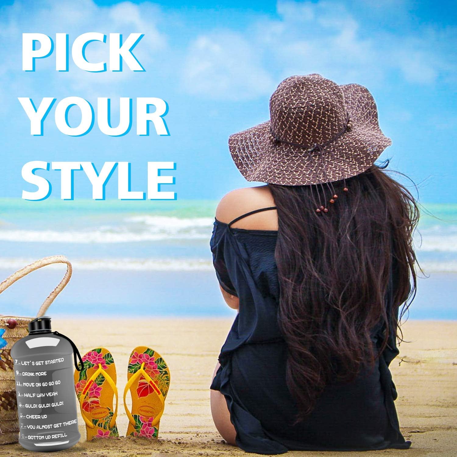 TOOFEEL Dishwasher Safe 2.2L Big Reusable Sports Water Bottle 75oz Half Gallon Water Jug with Mitivational Time Marker Container Large Capacity Canteen BPA Free Leak-Proof for Gym Fitness Athletic