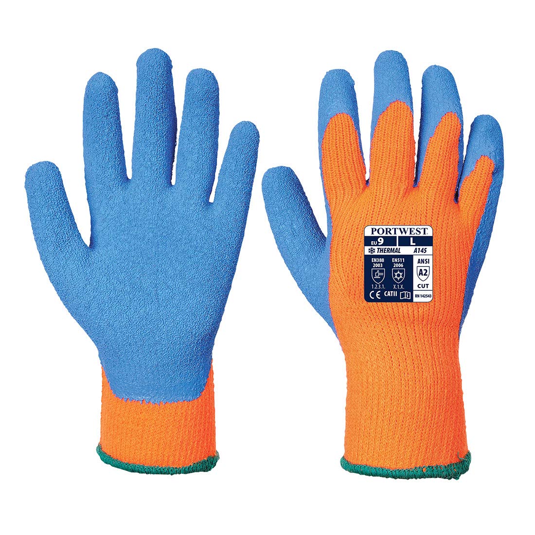 Portwest A145 Cold Protection Grip Glove - Latex Orange/Blue, Large