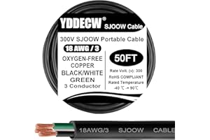 YDDECW 50ft 18/3 18 AWG Portable Power Cable (3 Conductor) - SJOOW 300V 18 Gauge Electric Wire for Motor Leads, Portable Lights, Battery Chargers and Machinery - 3 Conductor - 50 Feet Electrical Cord