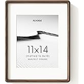 FLYJOE 11x14 Picture Frame, Natural Solid Walnut Wood Photo Frame with HD Tempered Glass, Rounded Corner Wooden Frame 11 x 14 Matted to 8x10, Horizontal or Vertical Wall Mounting