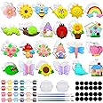 Simgoing 24 Sets Spring Kids Arts and Crafts Set Ceramic Painting Kit Unpainted Paintable Ceramics with 24 Magnet 4 Brushes and 2 Palette, Paint Your Own DIY Figurines for Toddler Boys Girls