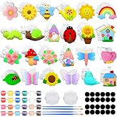 Simgoing 24 Sets Ceramic Painting Kit with Paints Brushes Magnets | Ready to Paint Ceramics Painting Crafts Arts Set with Soft Magnetic Strips for Kids DIY Assorted Shapes Like Flowers Animals