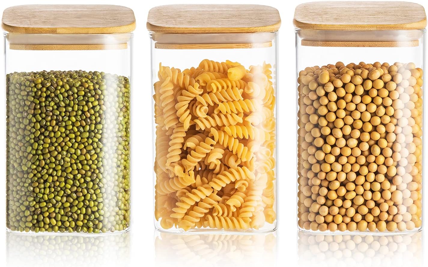 Sweejar 40 oz Glass Canisters with Airtight Bamboo Lid(3 pack), Food Storage Jar for Kitchen, Dry Food Containers for Serving Tea, Coffee, and More